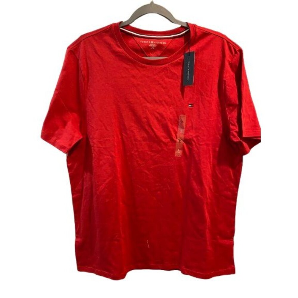 Men's Large T-shirt Tommy Hilfiger Short Sleeve Crewneck Cotton Red Logo